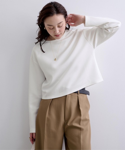 UR'S(ユアーズ)の「ボンディングクロップドプルオーバー(Tシャツ/カットソー・レディース・チャコール/オフホワイト・S/M/L)」の2枚目の写真