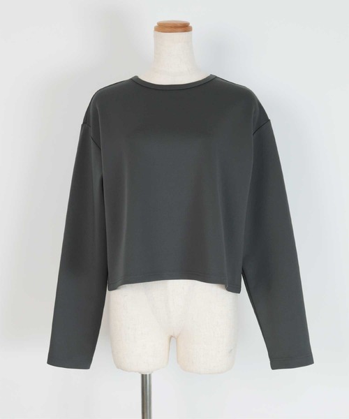 UR'S(ユアーズ)の「ボンディングクロップドプルオーバー(Tシャツ/カットソー・レディース・チャコール/オフホワイト・S/M/L)」の12枚目の写真