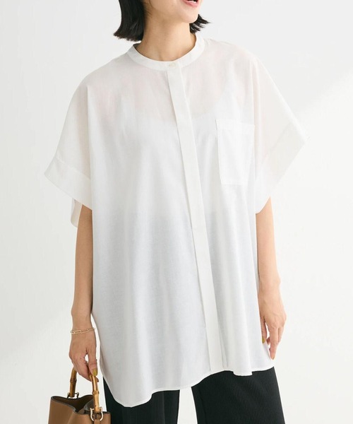 Green Parks(グリーンパークス)の「綿麻混ポンチョ風シャツ(シャツ/ブラウス・レディース・ブラック/グレイッシュベージュ/ブルーグリーン/オフホワイト・FREE)」の2枚目の写真