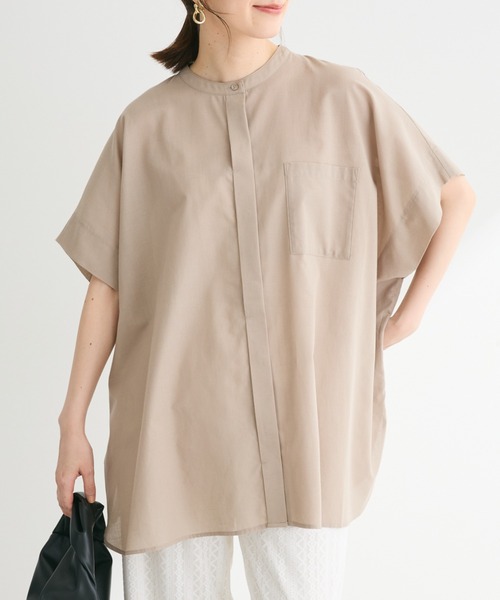 Green Parks(グリーンパークス)の「綿麻混ポンチョ風シャツ(シャツ/ブラウス・レディース・ブラック/グレイッシュベージュ/ブルーグリーン/オフホワイト・FREE)」の4枚目の写真