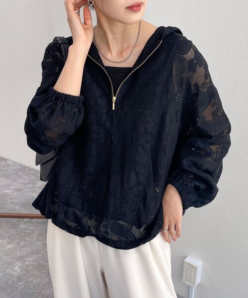 fredy emue（フレディエミュ）の「レースアノラックパーカー（シャツ/ブラウス・レディース・アイボリー/ブラック・38）」の2枚目の写真