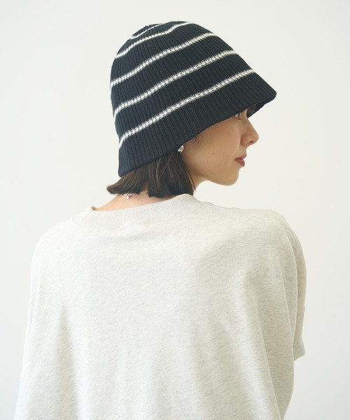 MILKFED.（ミルクフェド）の「STRIPE KNIT HAT（ハット・レディース・ブラック/ベージュ/ホワイト・ONE SIZE）」の19枚目の写真
