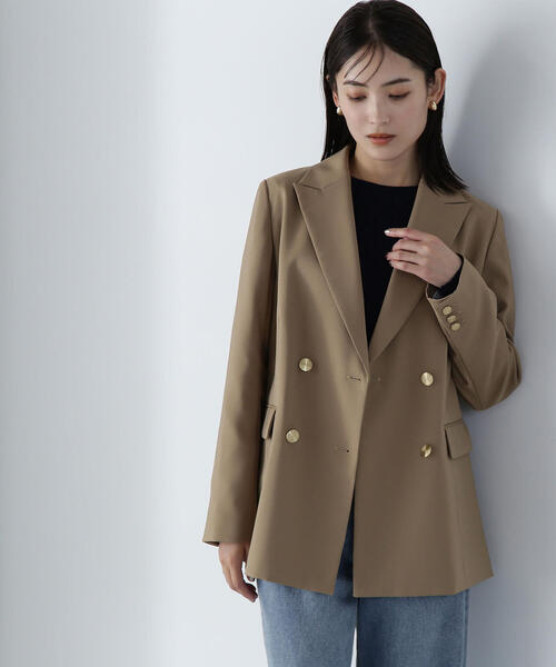 ダブルブレストボクシージャケット キャメル S NATURAL BEAUTY BASIC｜ダブルブレストボクシージャケット