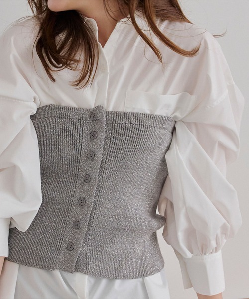 2way釦付きラメニットビスチェ（ベスト）｜titivate（ティティベイト