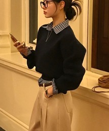 [BELLIDE MADE]  リブラウンドベーシックウールニット
