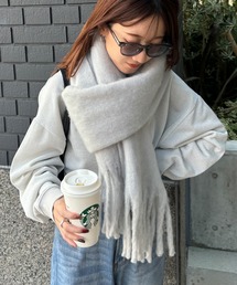 ISOOK | 【ISOOK / アイスー】ふわふわフリンジマフラー  / ボリュームマフラー ストール 無地 チェック柄 レディース アイボリー チャコール ブルー ライトグレー イエロー ブラウン ZOZOTOWN限定(マフラー)