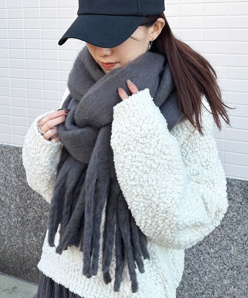 セール】【ISOOK / アイスー】ふわふわフリンジマフラー / ボリューム