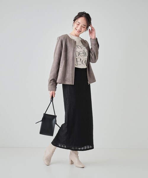 DRESKIP（ドレスキップ）の「◆【高レビュー】大人の高見え やわらかスエード調ジャケット（ブルゾン・レディース・ブラック/ブラウン系/ライトベージュ・02/03/04）」の6枚目の写真