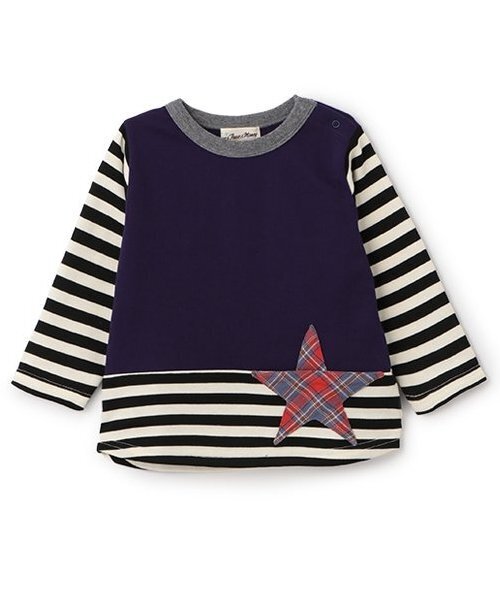 Love&Peace&Money(ラブアンドピースアンドマネー)の「【人気商品再入荷】【直営店で取り扱い無し】星ポケットボーダートレーナー(スウェット・キッズ・グレー/ネイビー・80cm/90cm/100cm/110cm/120cm/130cm)」の2枚目の写真