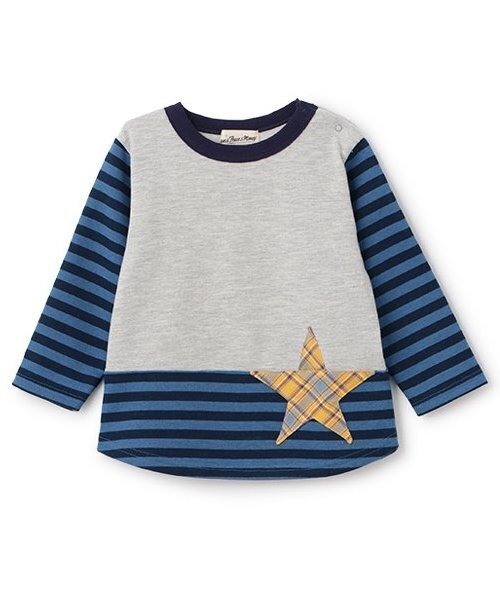 Love&Peace&Money(ラブアンドピースアンドマネー)の「【人気商品再入荷】【直営店で取り扱い無し】星ポケットボーダートレーナー(スウェット・キッズ・グレー/ネイビー・80cm/90cm/100cm/110cm/120cm/130cm)」の1枚目の写真