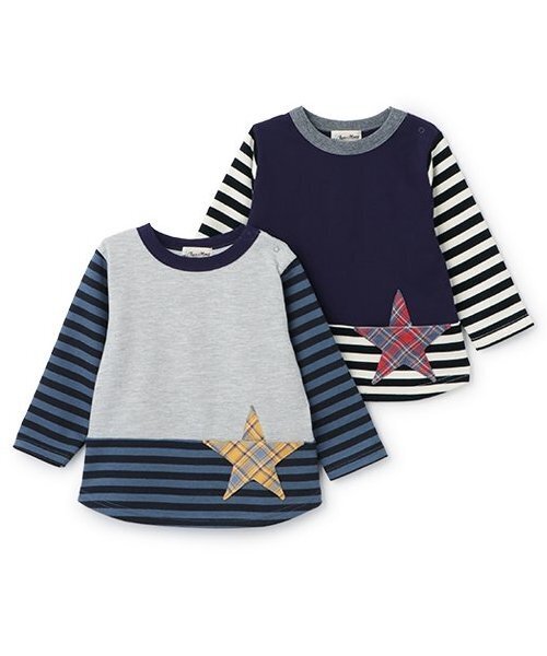 Love&Peace&Money(ラブアンドピースアンドマネー)の「【人気商品再入荷】【直営店で取り扱い無し】星ポケットボーダートレーナー(スウェット・キッズ・グレー/ネイビー・80cm/90cm/100cm/110cm/120cm/130cm)」の9枚目の写真
