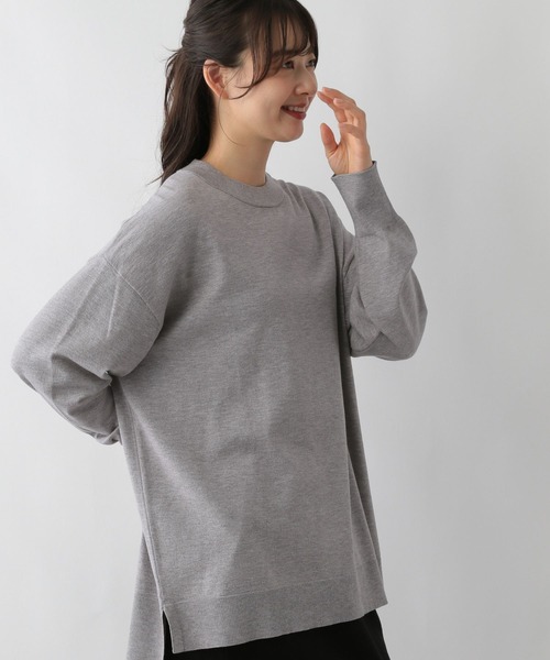 GLOBAL WORK Smile Seed Store（グローバルワーク スマイルシードストア）の「なめらかクループルオーバー/116039（ニット/セーター・レディース・チャコール/ベージュ/杢グレー/ホワイト×ブラック・SMALL/LARGE/X-LARGE/MEDIUM）」の3枚目の写真