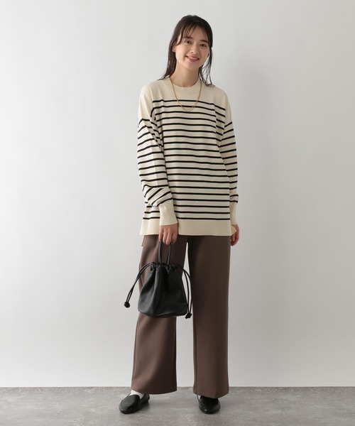 GLOBAL WORK Smile Seed Store（グローバルワーク スマイルシードストア）の「なめらかクループルオーバー/116039（ニット/セーター・レディース・チャコール/ベージュ/杢グレー/ホワイト×ブラック・SMALL/LARGE/X-LARGE/MEDIUM）」の5枚目の写真