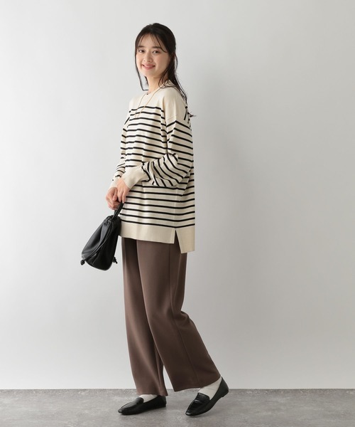 GLOBAL WORK Smile Seed Store（グローバルワーク スマイルシードストア）の「なめらかクループルオーバー/116039（ニット/セーター・レディース・チャコール/ベージュ/杢グレー/ホワイト×ブラック・SMALL/LARGE/X-LARGE/MEDIUM）」の6枚目の写真