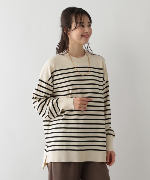 GLOBAL WORK Smile Seed Store（グローバルワーク スマイルシードストア）の「なめらかクループルオーバー/116039（ニット/セーター・レディース・チャコール/ベージュ/杢グレー/ホワイト×ブラック・SMALL/LARGE/X-LARGE/MEDIUM）」の7枚目の写真