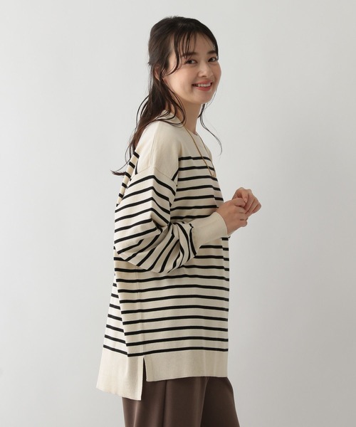 GLOBAL WORK Smile Seed Store（グローバルワーク スマイルシードストア）の「なめらかクループルオーバー/116039（ニット/セーター・レディース・チャコール/ベージュ/杢グレー/ホワイト×ブラック・SMALL/LARGE/X-LARGE/MEDIUM）」の8枚目の写真