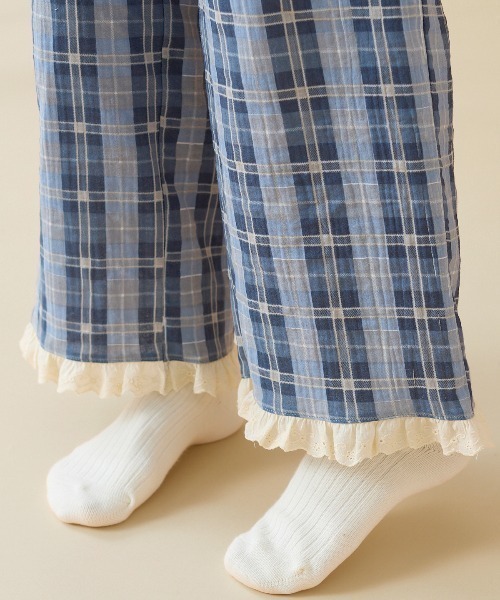 綿100％ダブルガーゼタータンチェック長袖パジャマ（ルームウェア