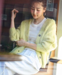 アルパカシャギー Vネックカーディガン