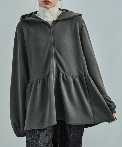 セール】ダンボールニット ペプラムジップパーカー ロング丈（パーカー