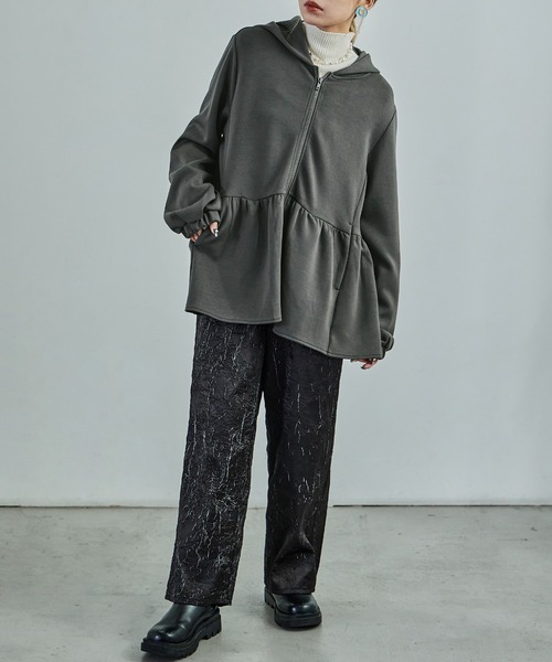 セール】ダンボールニット ペプラムジップパーカー ロング丈（パーカー