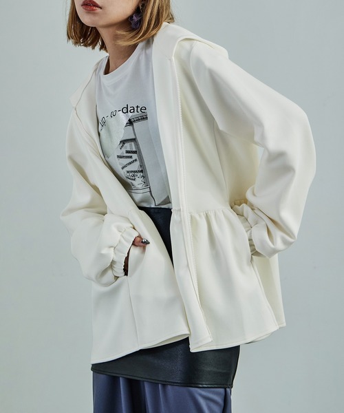 ダンボールニット ペプラムジップパーカー ロング丈（パーカー