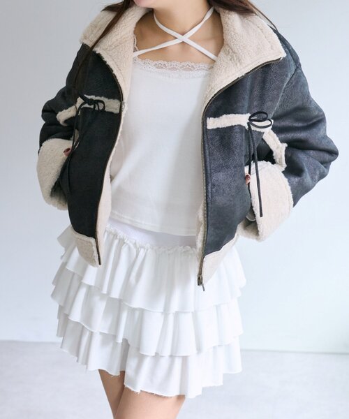 OLIVE des OLIVE(オリーブデオリーブ)の「フェイクムートンダブルリボンブルゾン(ブルゾン・レディース・モカ/アイボリー/ブラック系その他・FREE)」の15枚目の写真