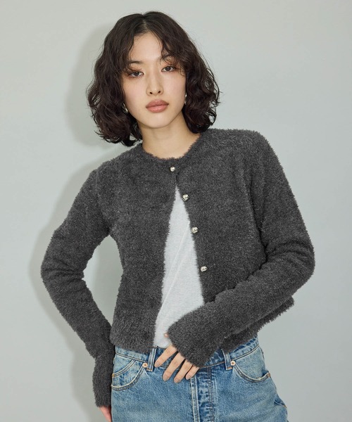 【新品未使用】アダムエロペ/洗える•メタルライクヤーンニットブルゾン セール】【WEB限定・洗える】メタルライクヤーンニットブルゾン