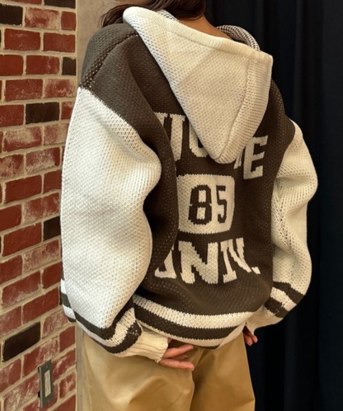 RODEO CROWNS WIDE BOWL（ロデオクラウンズワイドボウル）の「カレッジニットジップアップパーカー（ブルゾン・レディース・グリーン系その他2/ブラウン系その他/ブラック系その他・FREE）」の3枚目の写真