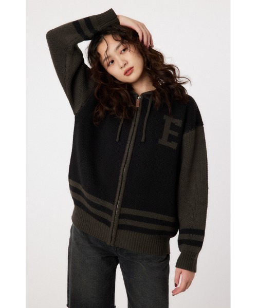 RODEO CROWNS WIDE BOWL（ロデオクラウンズワイドボウル）の「カレッジニットジップアップパーカー（ブルゾン・レディース・グリーン系その他2/ブラウン系その他/ブラック系その他・FREE）」の4枚目の写真