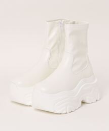 Mafmof | Mafmof(マフモフ)10cmメガ厚底クラッシュソールストレッチショートブーツ(ブーツ)