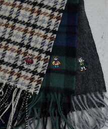 coen | ベア刺繍ウールチェックマフラー(マフラー)