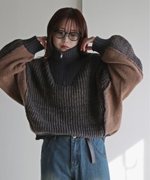 配色切り替えハーフジップオーバーニット