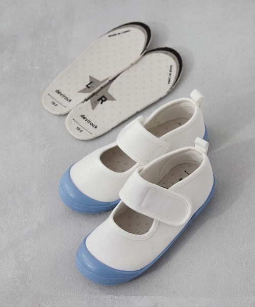 devirock（デビロック）の「【みんつく】ゆったりフィット ベルトでサイズ調整できる 上履き(上靴) インソール2枚付き（スリッポン・キッズ・ピンク系その他/ホワイト/パープル系その他/ブルー系その他/グリーン系その他/グリーン系その他2・16.0cm/17.0cm/18.0cm/19.0cm/20.0cm/21.0cm/22.0cm/23.0cm/24.0cm）」の4枚目の写真