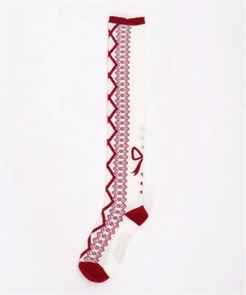 axes femme kawaii（アクシーズファムカワイイ）の「レースアップ柄オーバーニー（ソックス/靴下・レディース・ピンク/サックスブルー/ブラウン/レッド/ネイビー/ブラック・FREE）」の9枚目の写真