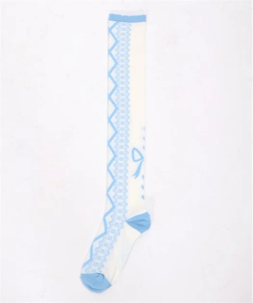 axes femme kawaii（アクシーズファムカワイイ）の「レースアップ柄オーバーニー（ソックス/靴下・レディース・ピンク/サックスブルー/ブラウン/レッド/ネイビー/ブラック・FREE）」の14枚目の写真