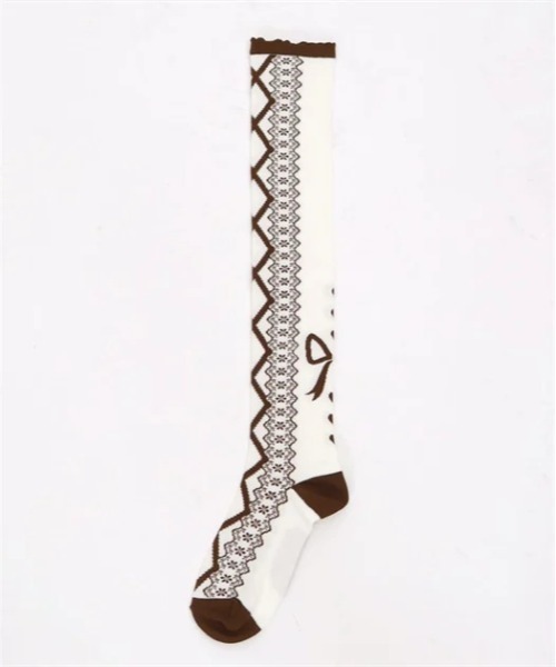 axes femme kawaii（アクシーズファムカワイイ）の「レースアップ柄オーバーニー（ソックス/靴下・レディース・ピンク/サックスブルー/ブラウン/レッド/ネイビー/ブラック・FREE）」の19枚目の写真