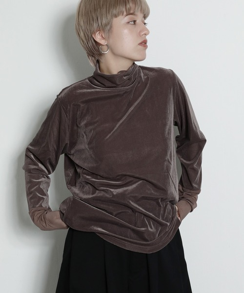 en CAnAF（エンカナフ）の「ハイネック ベロア シアー インナー トップス（Tシャツ/カットソー・レディース・ブラック/ブルー/モカ/ベージュ・フリー）」の10枚目の写真
