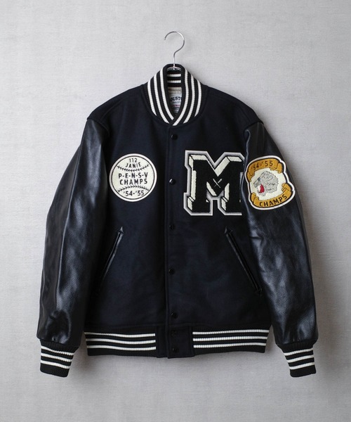 HOUSTON（ヒューストン）の「【T6】【HOUSTON】MELTON AWARD JACKET（CAT）/ メルトン アワード ジャケット キャット 51272（スタジャン・メンズ・ネイビー/ブラック/オリーブドラブ・MEDIUM/XX-LARGE/LARGE/X-LARGE）」の2枚目の写真