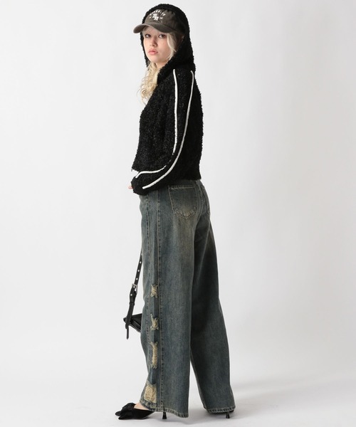 FOREVER 21(フォーエバー トゥエンティーワン)の「【2025SS】オーバーダイサイドダメージデニムパンツ(デニムパンツ・レディース・ブルー/ブラック・SMALL/LARGE/MEDIUM)」の5枚目の写真