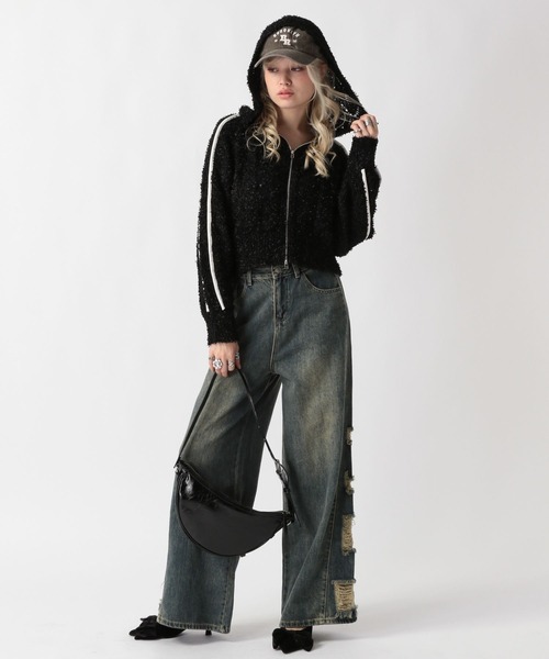 FOREVER 21(フォーエバー トゥエンティーワン)の「【2025SS】オーバーダイサイドダメージデニムパンツ(デニムパンツ・レディース・ブルー/ブラック・SMALL/LARGE/MEDIUM)」の4枚目の写真