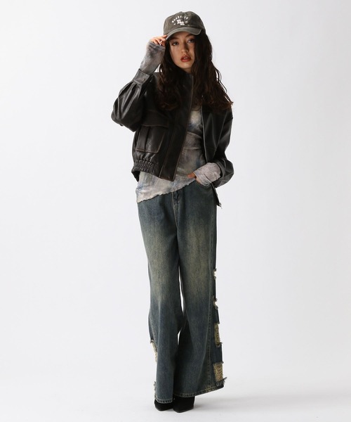 FOREVER 21(フォーエバー トゥエンティーワン)の「【2025SS】オーバーダイサイドダメージデニムパンツ(デニムパンツ・レディース・ブルー/ブラック・SMALL/LARGE/MEDIUM)」の8枚目の写真