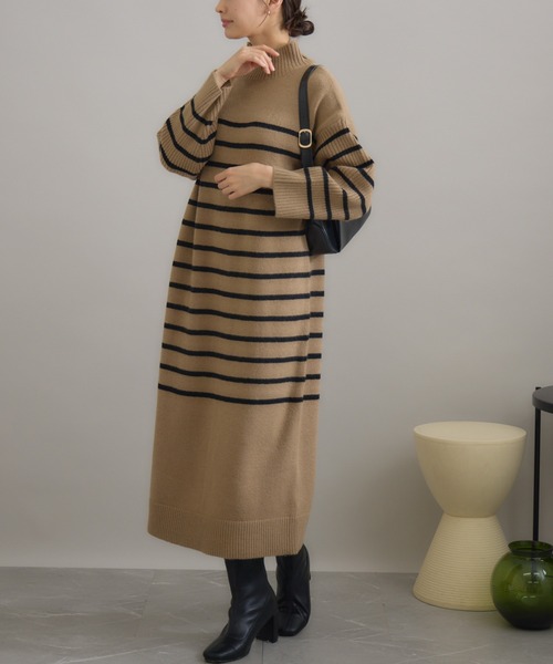 KATHARINE ROSS(キャサリンロス)の「【KATHARINE ROSS】ハイネックIラインニットワンピース(ワンピース・レディース・ブラック/ベージュ・MEDIUM)」の1枚目の写真