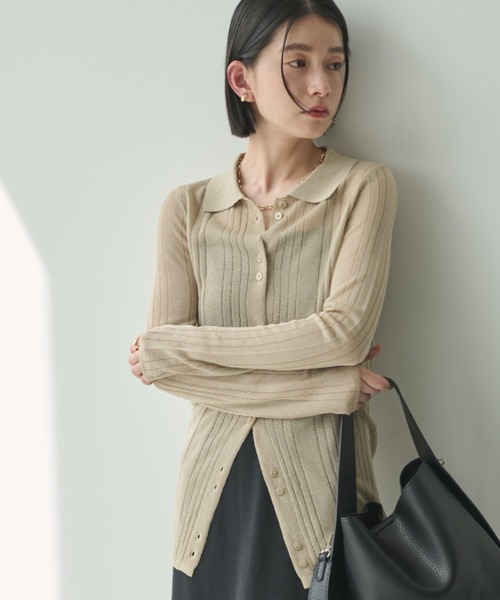 Shelly island（シェリーアイランド）の「シアーラメリブニットカーディガン（カーディガン/ボレロ・レディース・ベージュ/グレー/ブラック・FREE）」の3枚目の写真