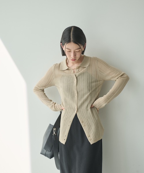 Shelly island（シェリーアイランド）の「シアーラメリブニットカーディガン（カーディガン/ボレロ・レディース・ベージュ/グレー/ブラック・FREE）」の5枚目の写真