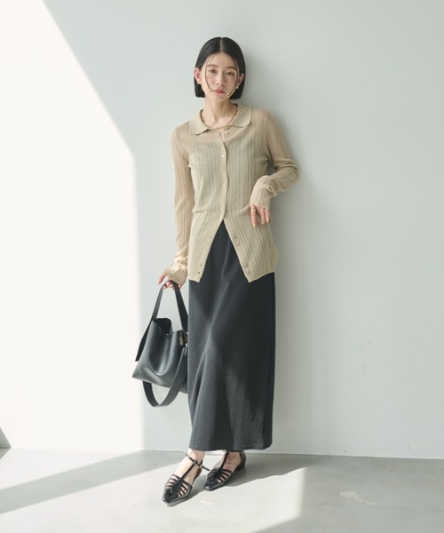 Shelly island（シェリーアイランド）の「シアーラメリブニットカーディガン（カーディガン/ボレロ・レディース・ベージュ/グレー/ブラック・FREE）」の7枚目の写真