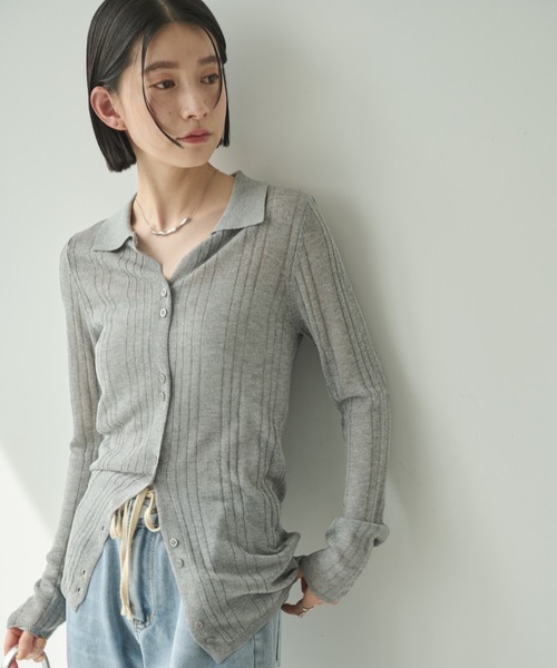 Shelly island（シェリーアイランド）の「シアーラメリブニットカーディガン（カーディガン/ボレロ・レディース・ベージュ/グレー/ブラック・FREE）」の12枚目の写真