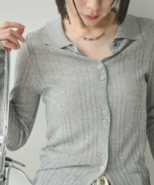 Shelly island（シェリーアイランド）の「シアーラメリブニットカーディガン（カーディガン/ボレロ・レディース・ベージュ/グレー/ブラック・FREE）」の13枚目の写真