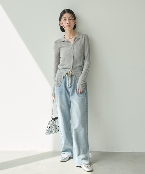 Shelly island（シェリーアイランド）の「シアーラメリブニットカーディガン（カーディガン/ボレロ・レディース・ベージュ/グレー/ブラック・FREE）」の16枚目の写真