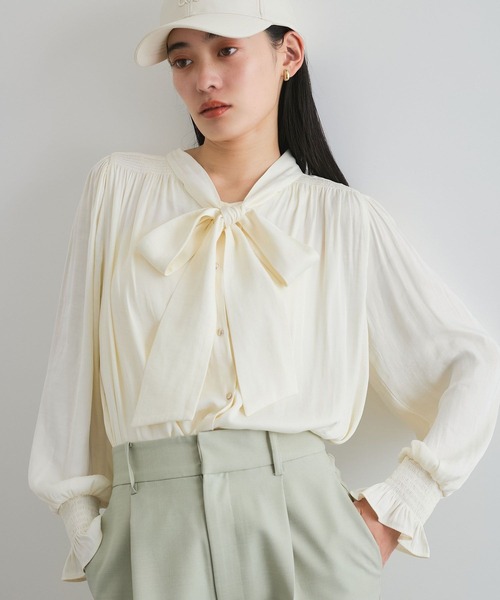 【前後2WAY】割繊ボウタイブラウス【洗える】(シャツ/ブラウス)|VIS(ビス) 【前後2WAY】割繊ボウタイブラウス【洗える】(シャツ/ブラウス)|VIS(ビス)