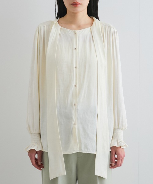 【前後2WAY】割繊ボウタイブラウス【洗える】(シャツ/ブラウス)|VIS(ビス) 【前後2WAY】割繊ボウタイブラウス【洗える】(シャツ/ブラウス)|VIS(ビス)